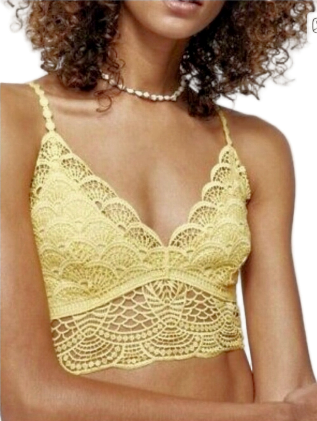 Free People Intimately Sunrise To Sunset Yellow Crochet Lace Bralette Cami